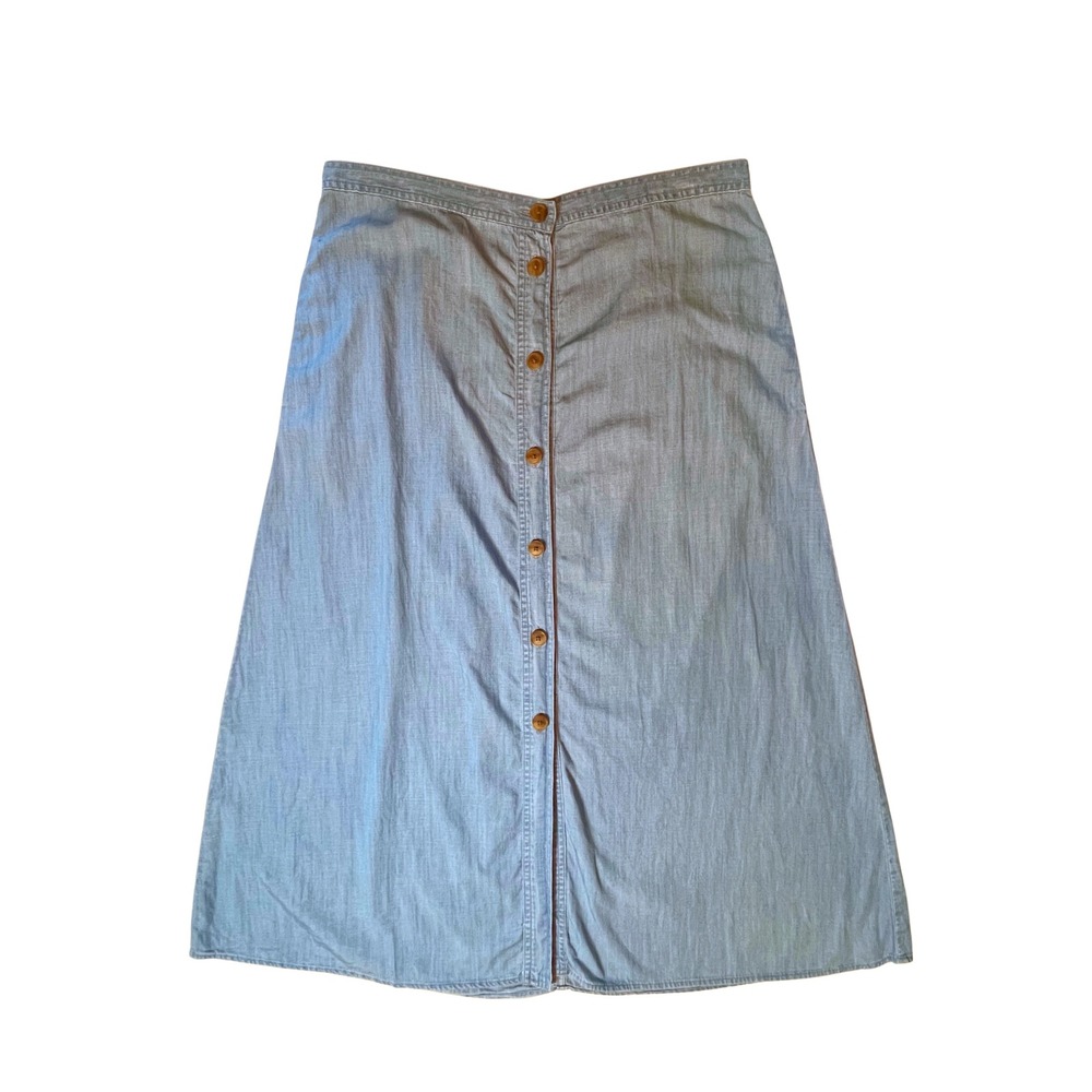 GAP Blue Chambray Button Front Maxi Skirt Size 16 Boho Prairie Cottagecore Basic